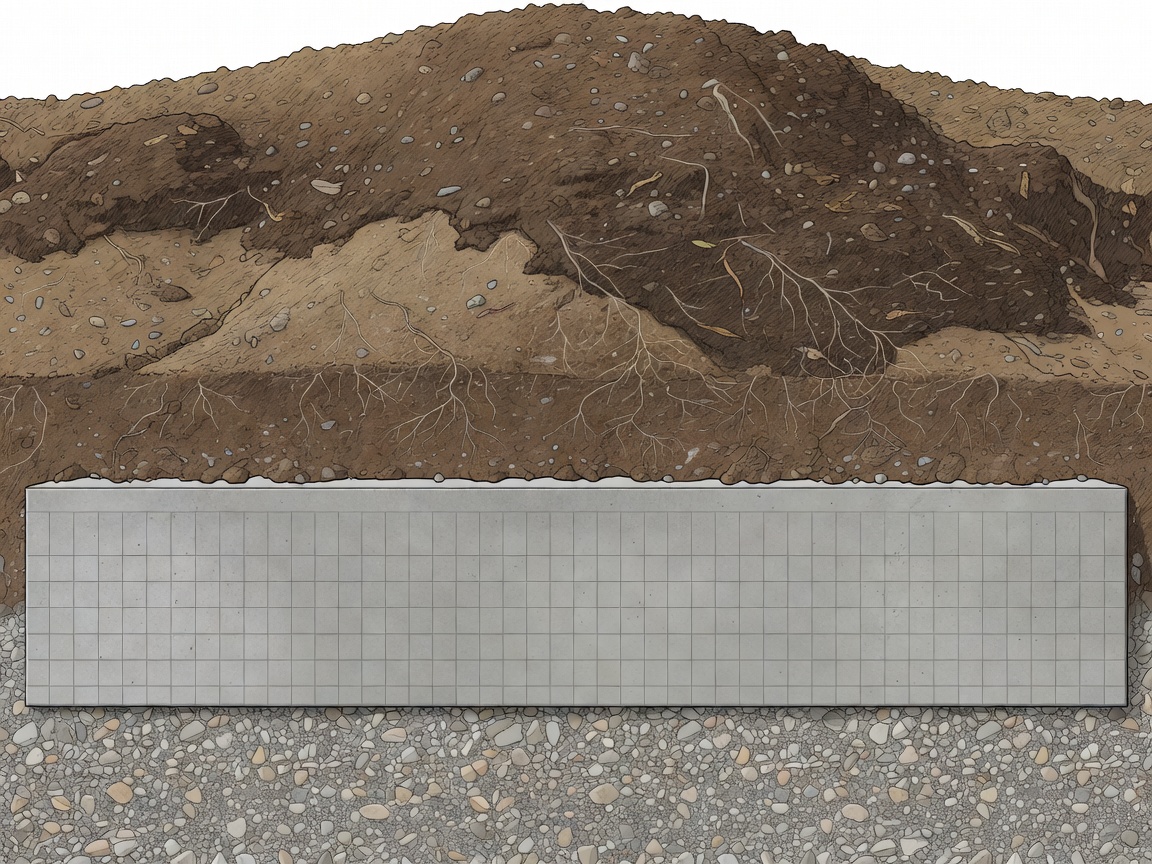 A cross-section illustration showing soil piled over a concrete roof
